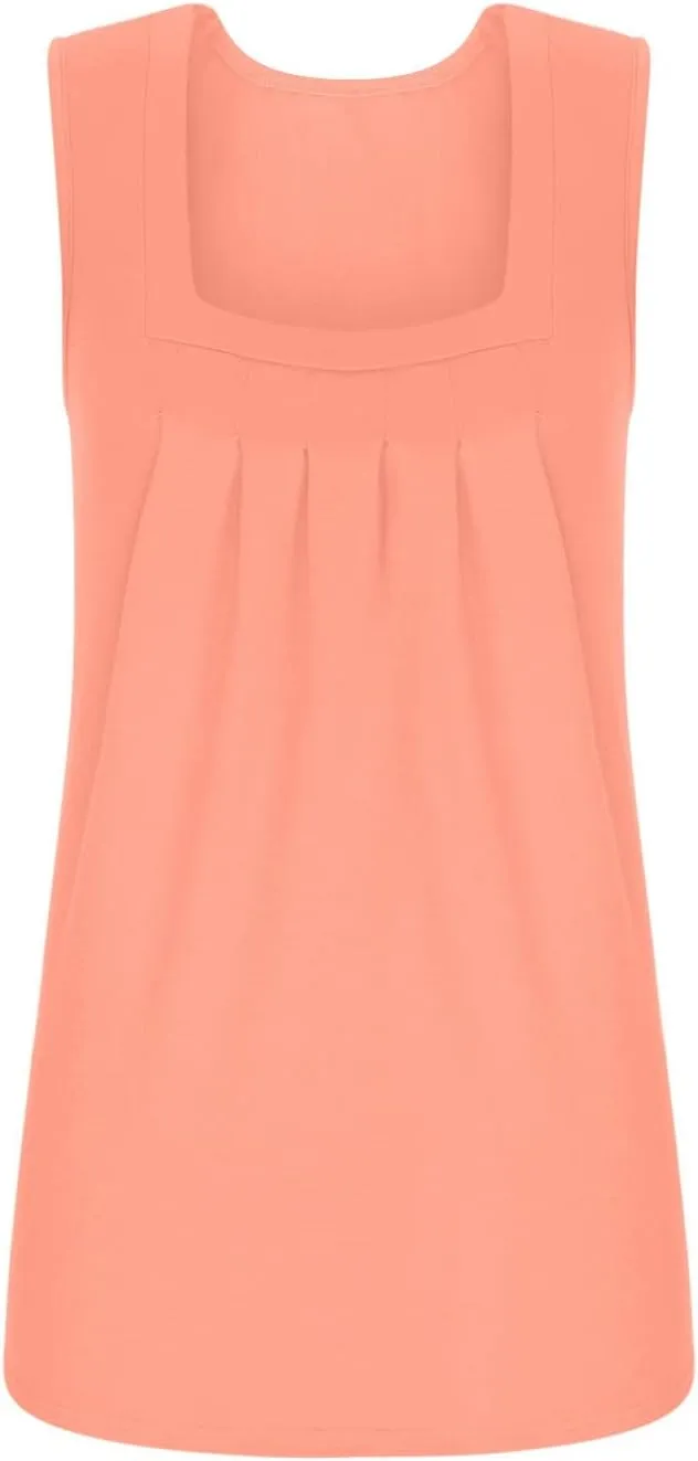 Ceboyel Women Sleeveless Pleated Summer Tops Loose Fit Camisole Shirt Square Neck Dressy Casual Tank Top 2023 Trendy Outfits