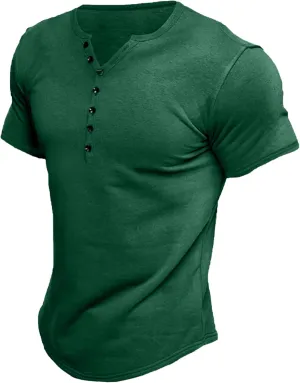 Comdecevis Men's Henley Shirts Short Sleeve Muscle Fit Shirts Vintage Casual Button V Neck T-Shirts for Men