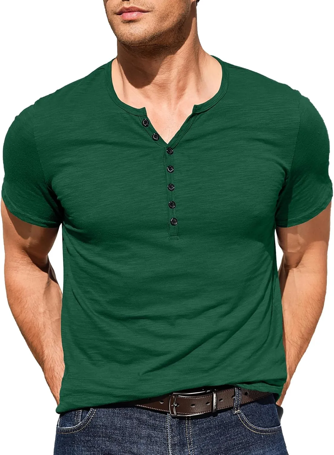 Comdecevis Men's Henley Shirts Short Sleeve Muscle Fit Shirts Vintage Casual Button V Neck T-Shirts for Men