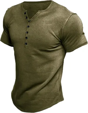 Comdecevis Men's Henley Shirts Short Sleeve Muscle Fit Shirts Vintage Casual Button V Neck T-Shirts for Men