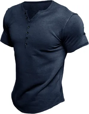 Comdecevis Men's Henley Shirts Short Sleeve Muscle Fit Shirts Vintage Casual Button V Neck T-Shirts for Men