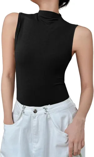 Compression Tanks for Women Slim Fit Sleeveless Layering Tops Solid Turtleneck Summer Outfits