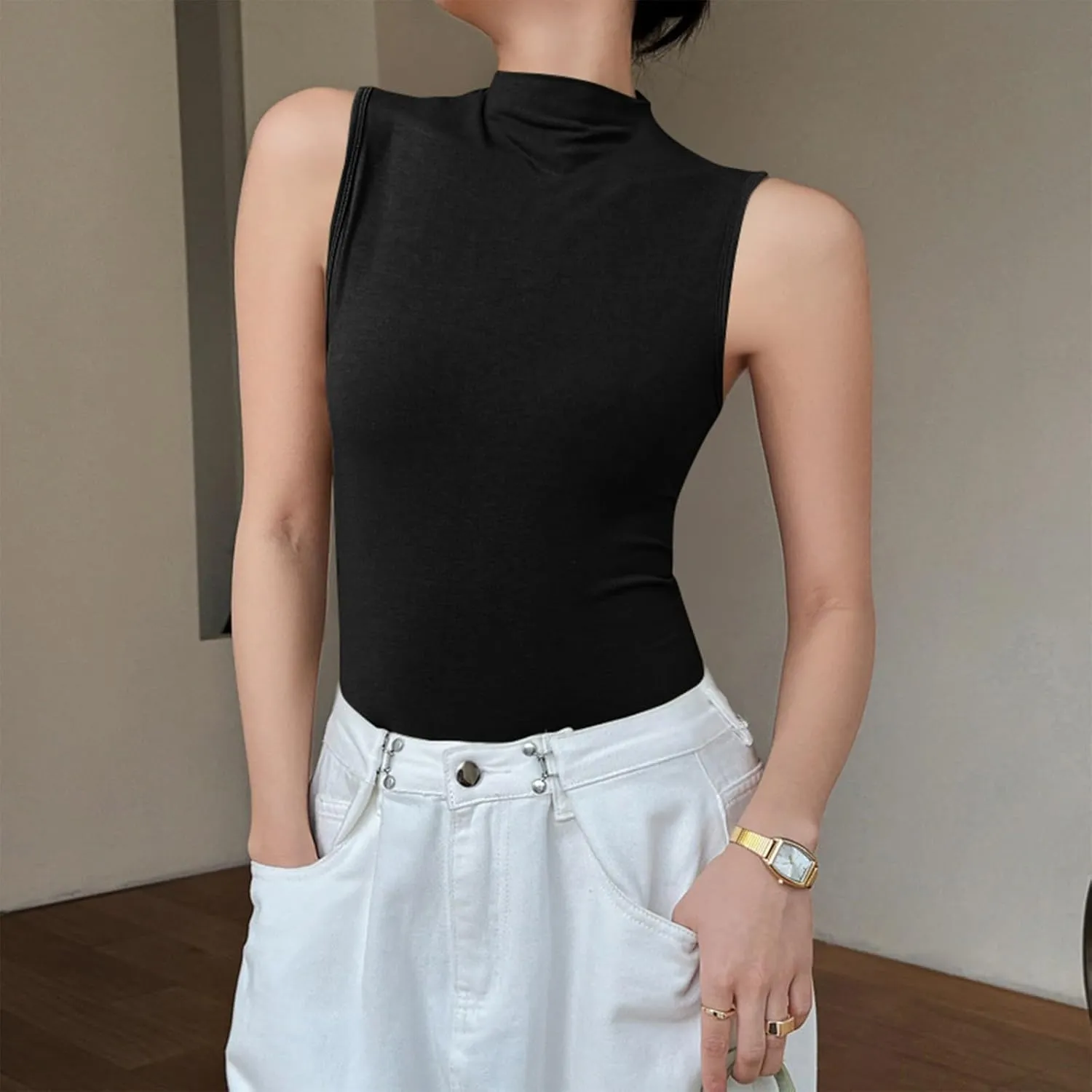 Compression Tanks for Women Slim Fit Sleeveless Layering Tops Solid Turtleneck Summer Outfits