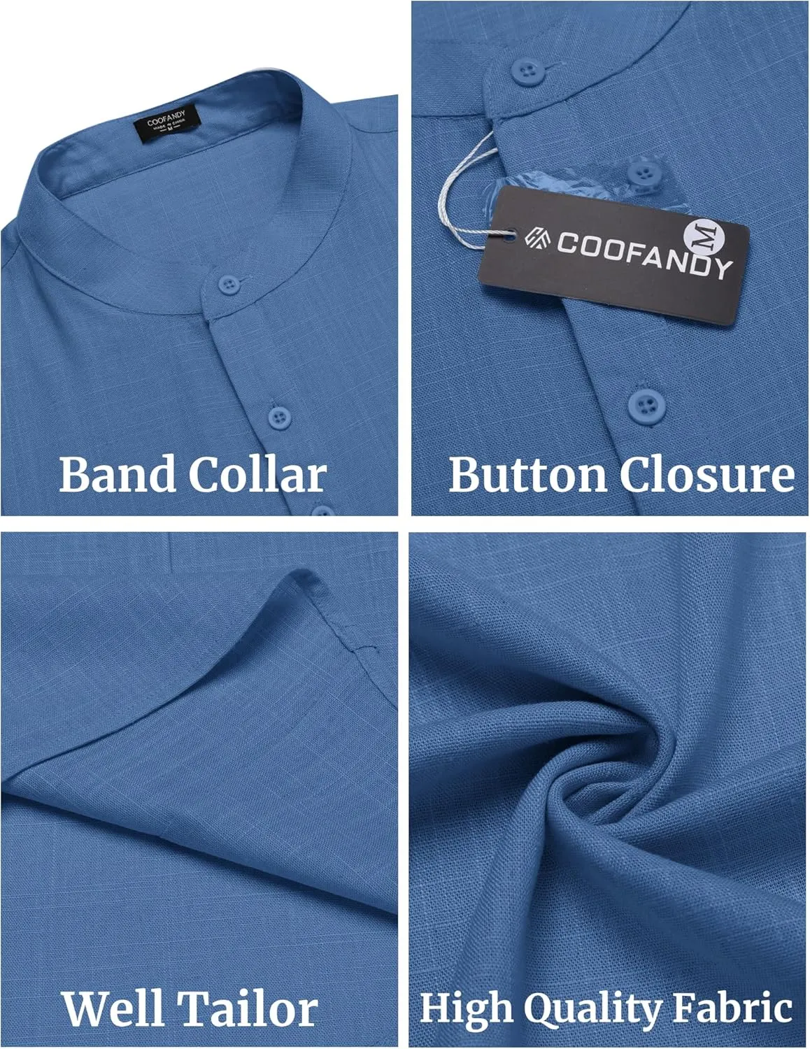 COOFANDY Men's Henley T-Shirts Short Sleeve Casual Button Henley Shirts Band Collar Tee Summer Beach Hippie Shirts