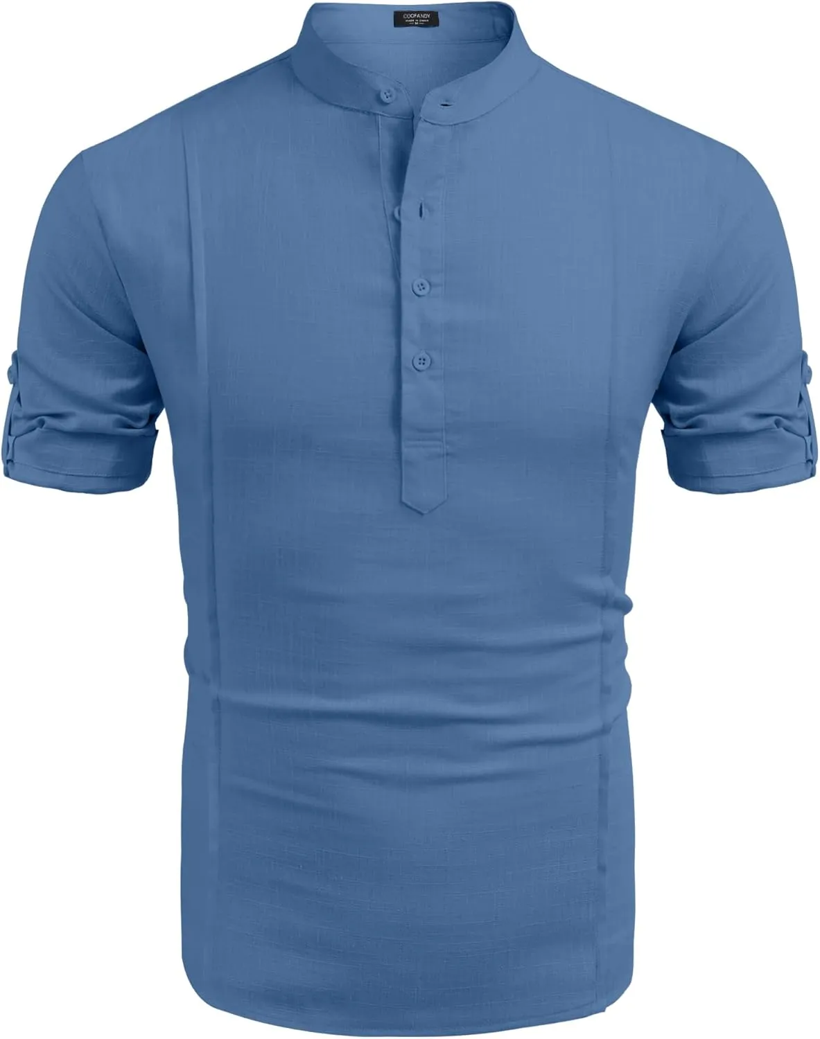 COOFANDY Men's Henley T-Shirts Short Sleeve Casual Button Henley Shirts Band Collar Tee Summer Beach Hippie Shirts