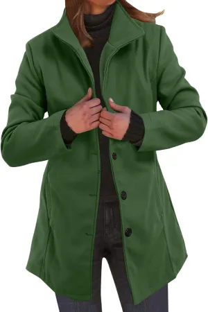 cooki Winter Coats for Women Lapel Single Breasted Pea Coats Women's Wool Blend Trench Coats Casual Button Down Jackets