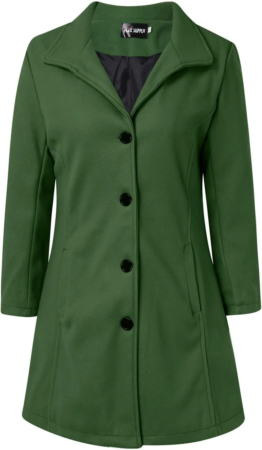 cooki Winter Coats for Women Lapel Single Breasted Pea Coats Women's Wool Blend Trench Coats Casual Button Down Jackets