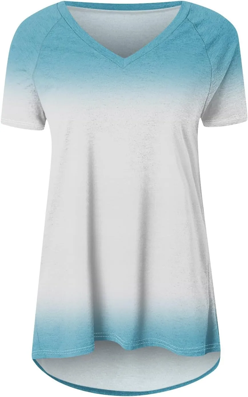 COTECRAM Women's Tops Short Sleeve Dressy Casual Plus Size Tunic Tops to Wear with Leggings V Neck T-Shirt Loose Fit Blouse
