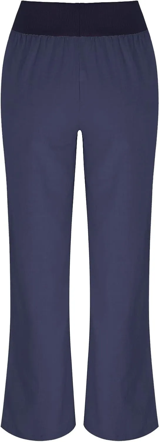 Cotton Linen Elastic High Waist Yoga Pants for Women Casual Solid Color Loose Fit Soft Comfy Straight Wide Leg Trousers