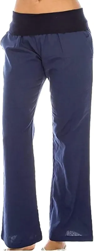 Cotton Linen Elastic High Waist Yoga Pants for Women Casual Solid Color Loose Fit Soft Comfy Straight Wide Leg Trousers