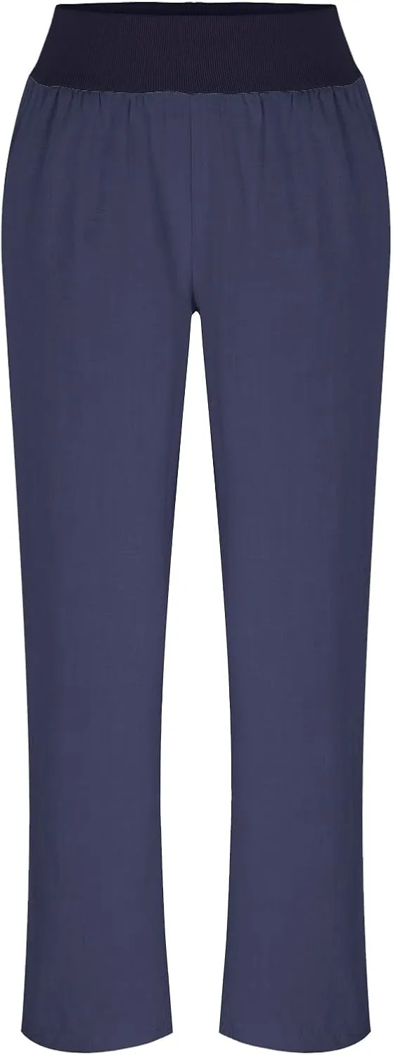 Cotton Linen Elastic High Waist Yoga Pants for Women Casual Solid Color Loose Fit Soft Comfy Straight Wide Leg Trousers