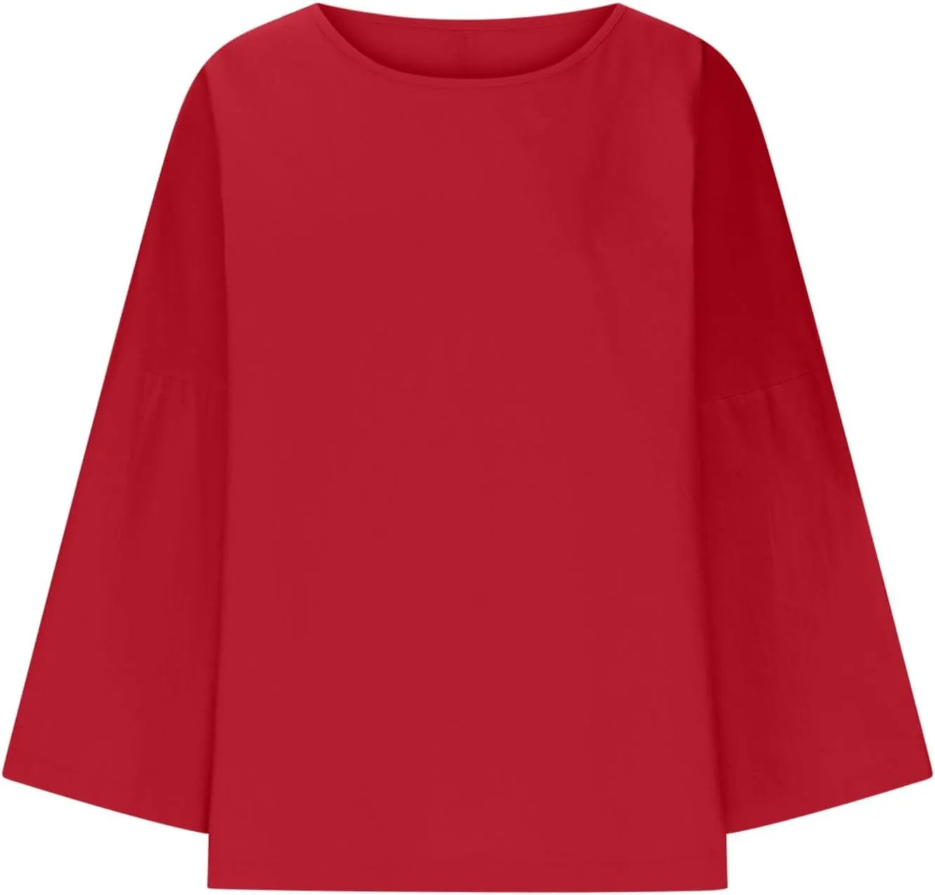 Cotton Linen Shirts for Women Solid Color Basic Long Sleeve Tee Tops Summer Casual Crew Neck Split Hem Tunic Blouses