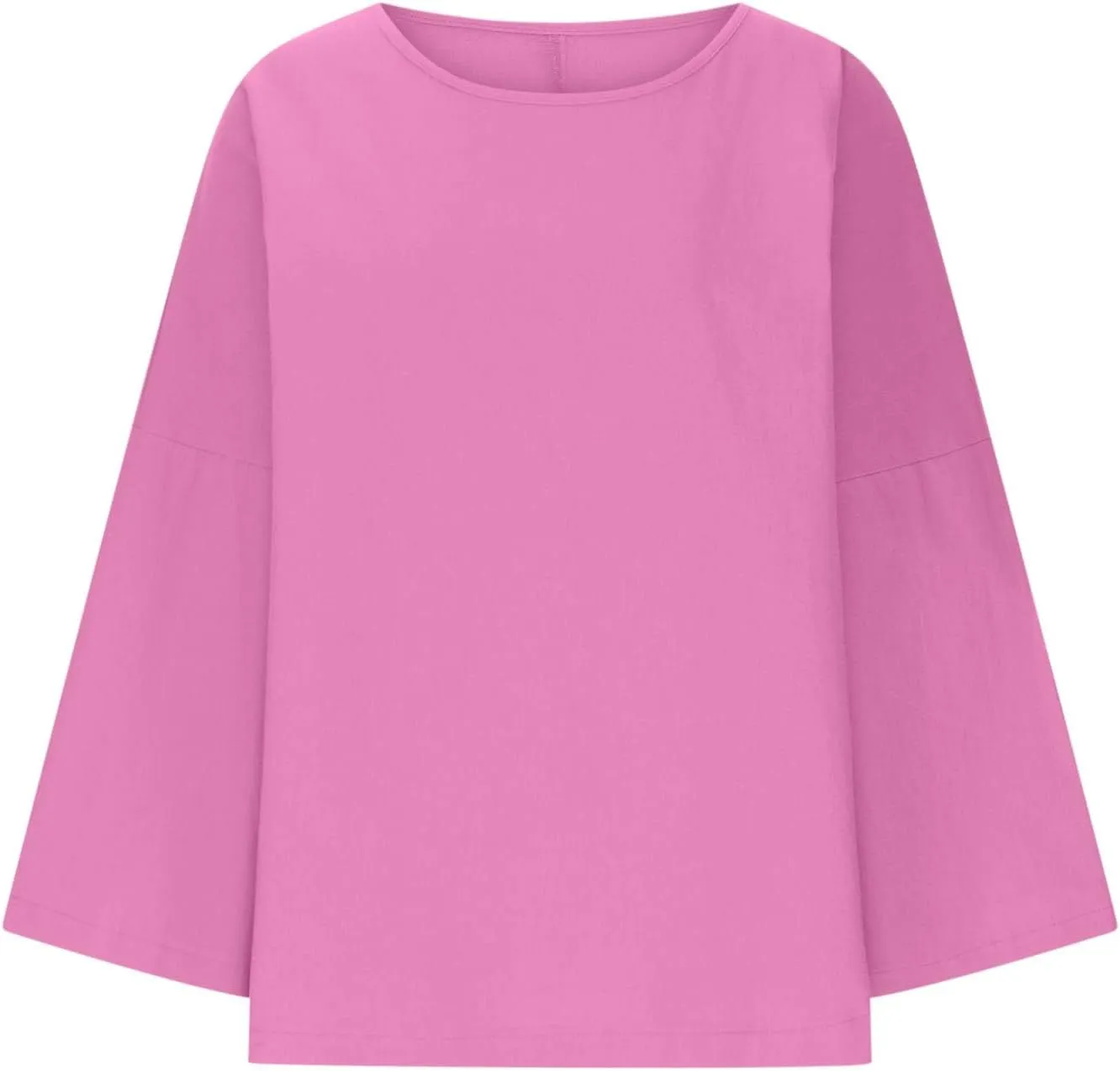 Cotton Linen Shirts for Women Solid Color Basic Long Sleeve Tee Tops Summer Casual Crew Neck Split Hem Tunic Blouses