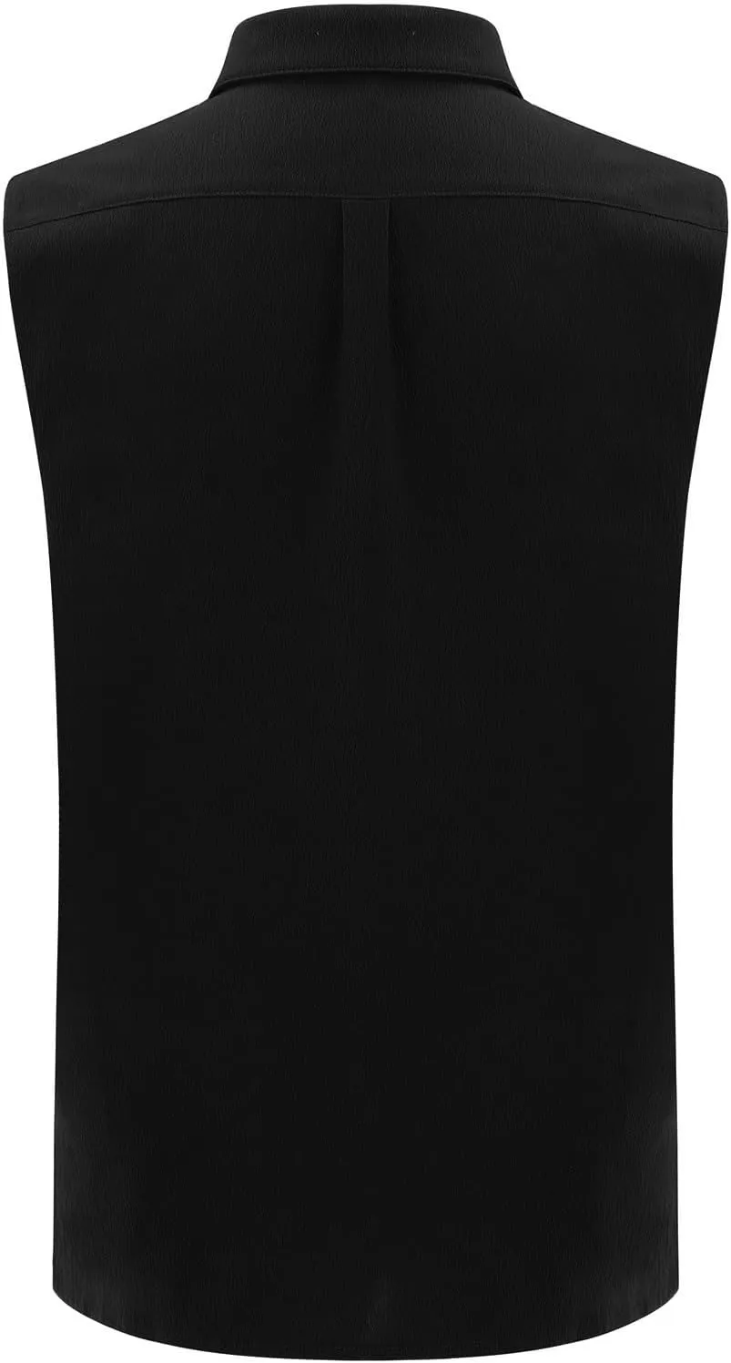 Cotton Linen Sleeveless Beach Shirts for Men Summer Casual Solid Polo Tank Top Spread Collar Button Down