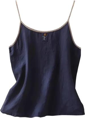 Cotton Linen Tank Tops for Women Loose Fit Sleeveless Button Tee Shirts Summer Casual Flowy Blouses Tunic Tops