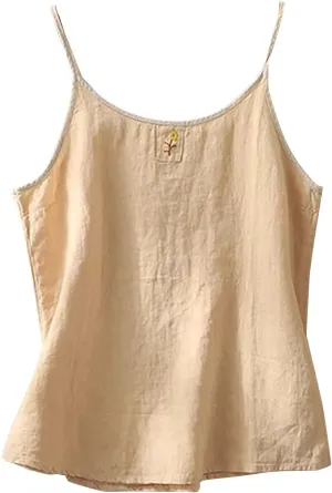 Cotton Linen Tank Tops for Women Loose Fit Sleeveless Button Tee Shirts Summer Casual Flowy Blouses Tunic Tops