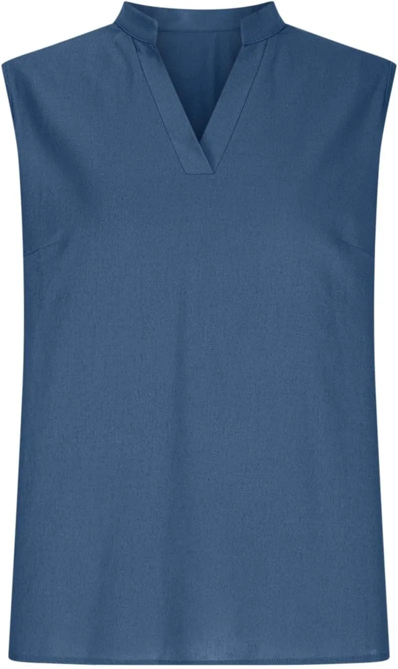 Cotton Linen Tank Tops for Women V Neck Sleeveless T-Shirts Fashion Loose Casual Tunic Summer Basic Blouses for Work