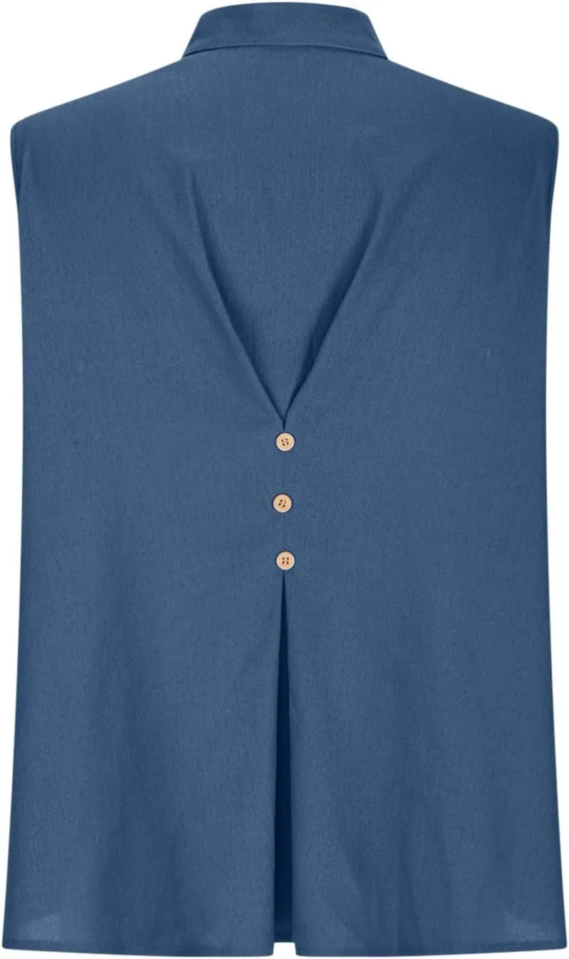 Cotton Linen Tank Tops for Women V Neck Sleeveless T-Shirts Fashion Loose Casual Tunic Summer Basic Blouses for Work