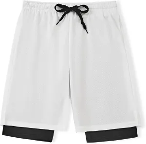 DaniChins Boys 2 in 1 Athletic Active Shorts Sports Running Quick Dry Breathable Compression Shorts