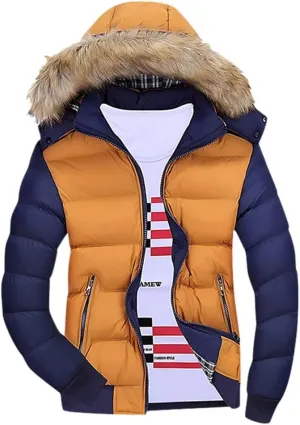 Dgoopd Men's Winter Puffer Jacket with Fur Hood Lightweight Padded Jacket Waterproof Bubble Coat Ski Parka Warm Quilted Coat