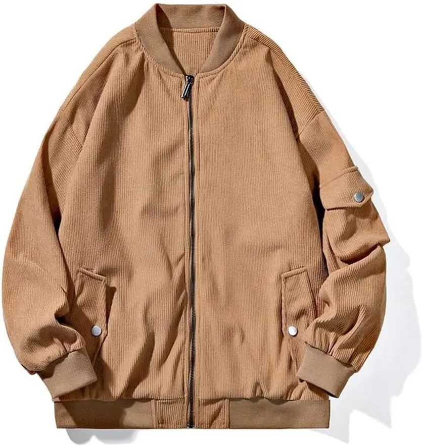 Disimlarl Men Baseball Collar Windbreaker Jackets Loose Streetwear Outerwear Solid Color Casual Zip Up Jackets Coats