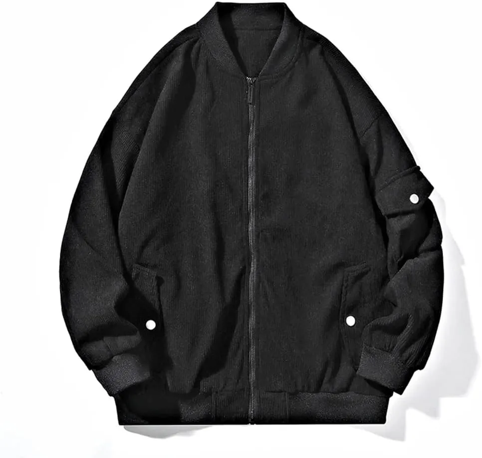 Disimlarl Men Baseball Collar Windbreaker Jackets Loose Streetwear Outerwear Solid Color Casual Zip Up Jackets Coats