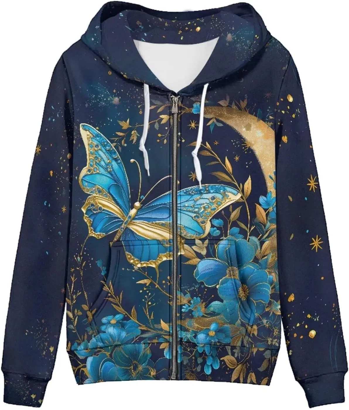 DISNIMO Zip Up Hoodie Women Long Sleeve Drawstring Sweatshirt Jackets Streetwear
