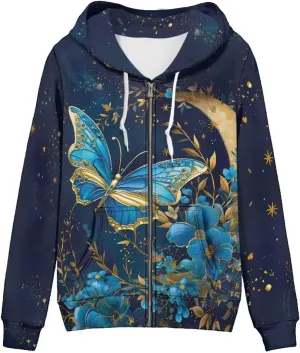 DISNIMO Zip Up Hoodie Women Long Sleeve Drawstring Sweatshirt Jackets Streetwear