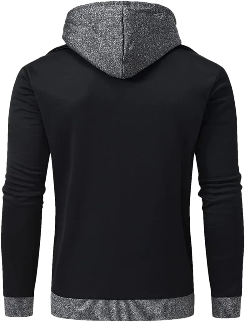 Dninmim Men Hooded Jackets Turtleneck Zipper Coats Casual Streetwear