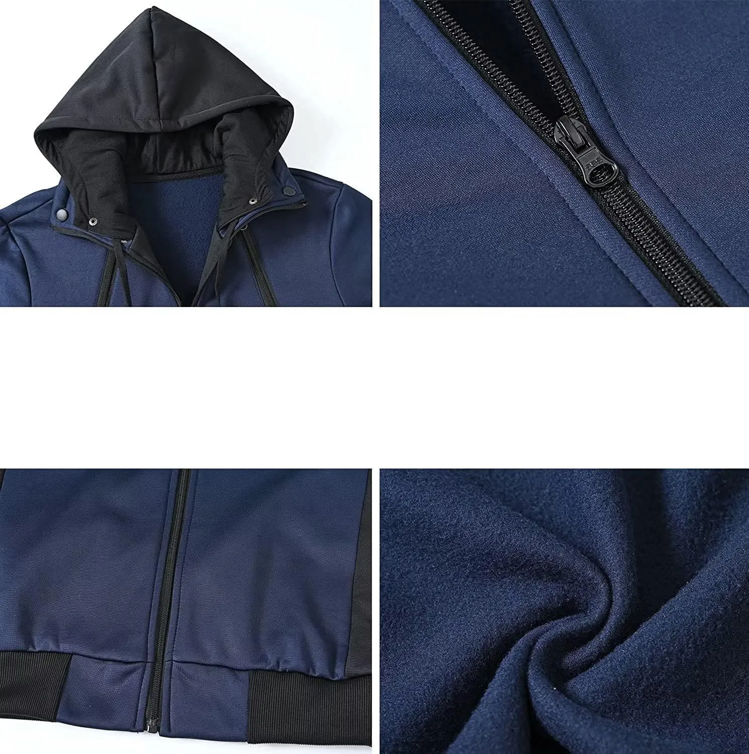 Dninmim Men Hooded Jackets Turtleneck Zipper Coats Casual Streetwear