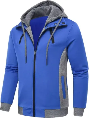 Dninmim Men Hooded Jackets Turtleneck Zipper Coats Casual Streetwear