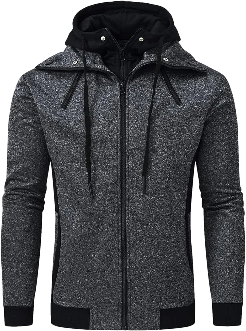 Dninmim Men Hooded Jackets Turtleneck Zipper Coats Casual Streetwear