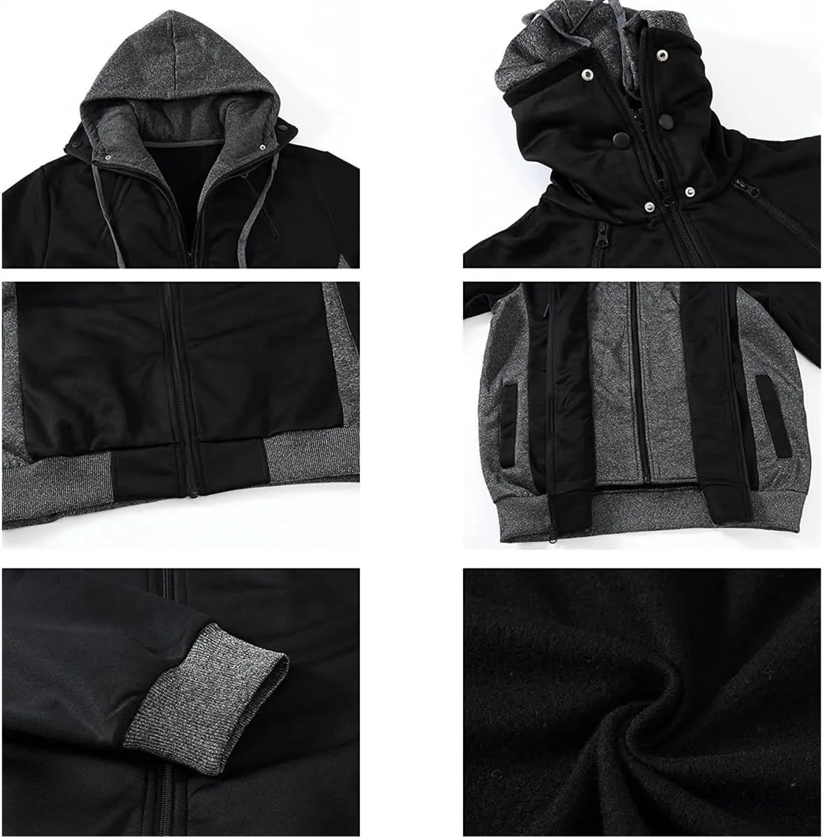 Dninmim Men Hooded Jackets Turtleneck Zipper Coats Casual Streetwear