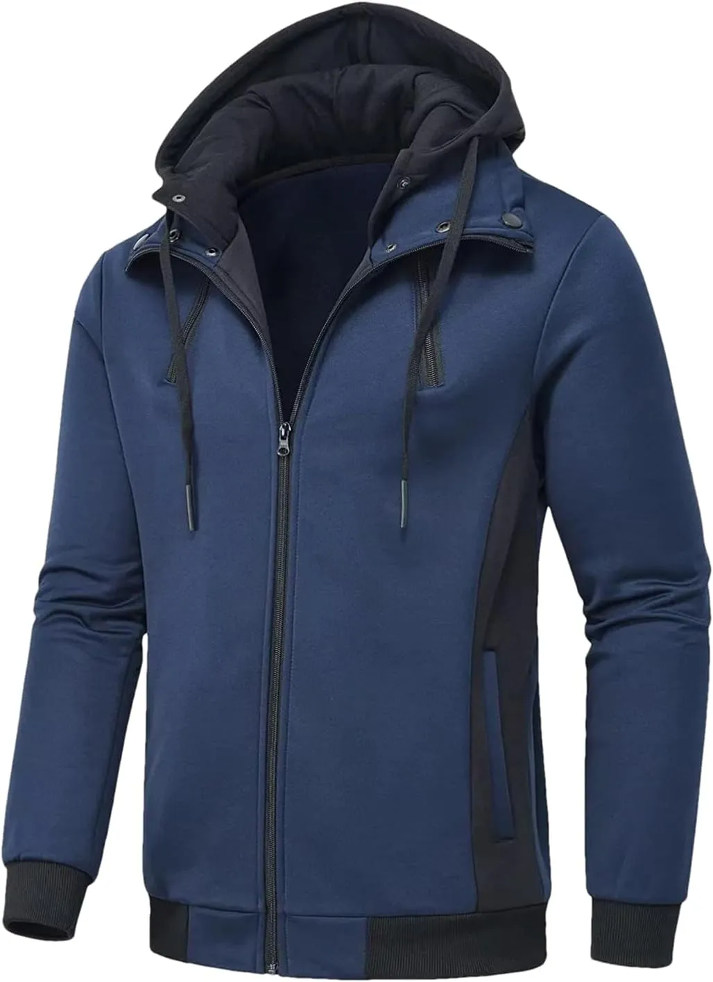 Dninmim Men Hooded Jackets Turtleneck Zipper Coats Casual Streetwear