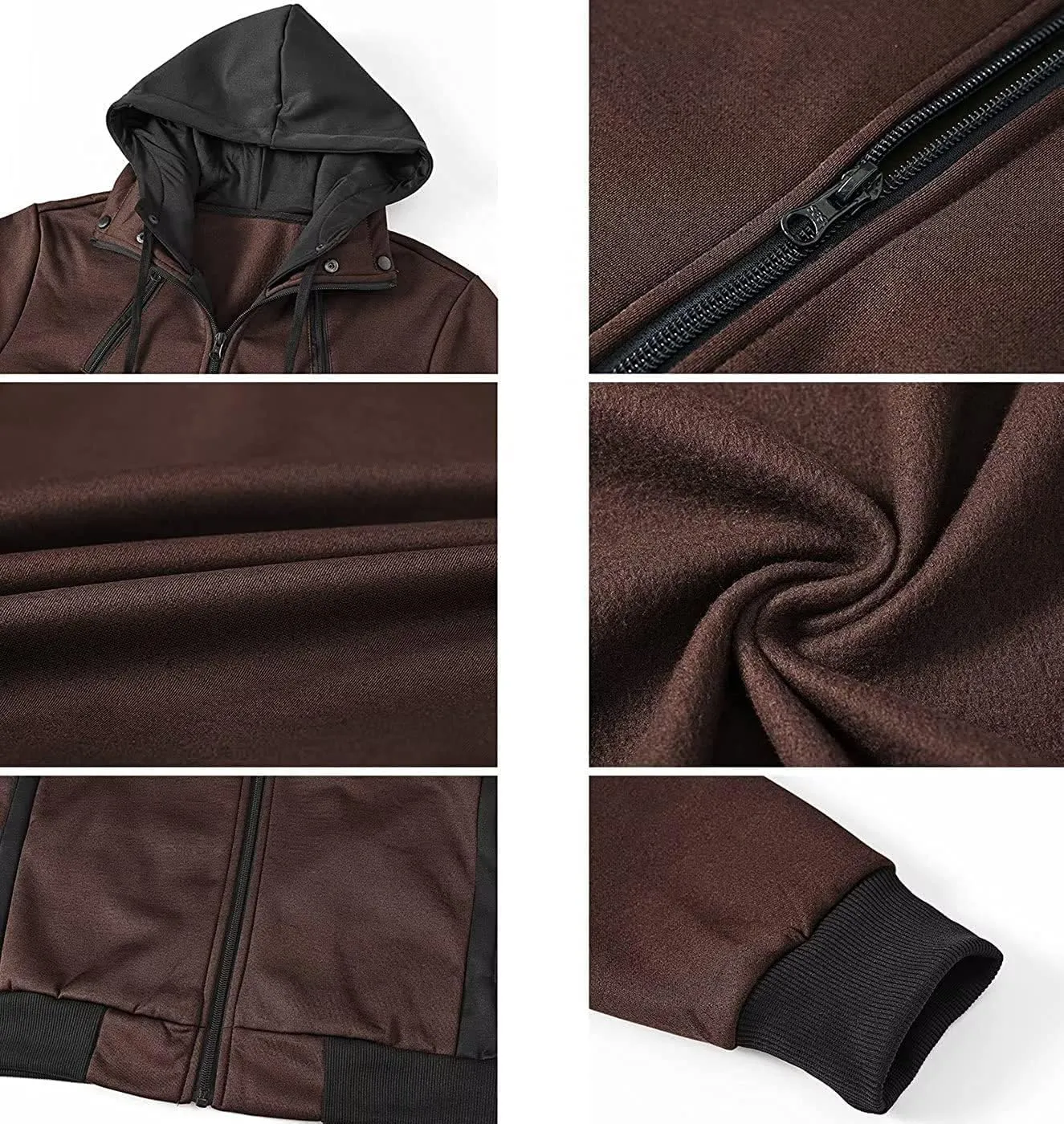 Dninmim Men Hooded Jackets Turtleneck Zipper Coats Casual Streetwear