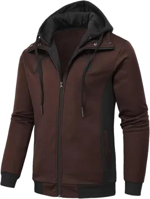 Dninmim Men Hooded Jackets Turtleneck Zipper Coats Casual Streetwear