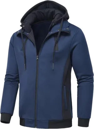 Dninmim Men Hooded Jackets Turtleneck Zipper Coats Casual Streetwear