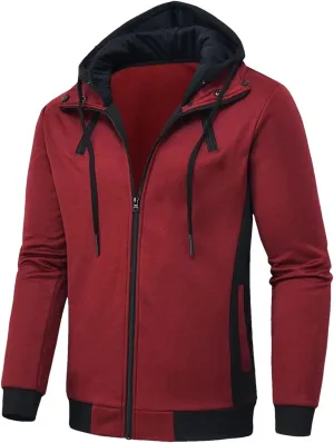 Dninmim Men Hooded Jackets Turtleneck Zipper Coats Casual Streetwear