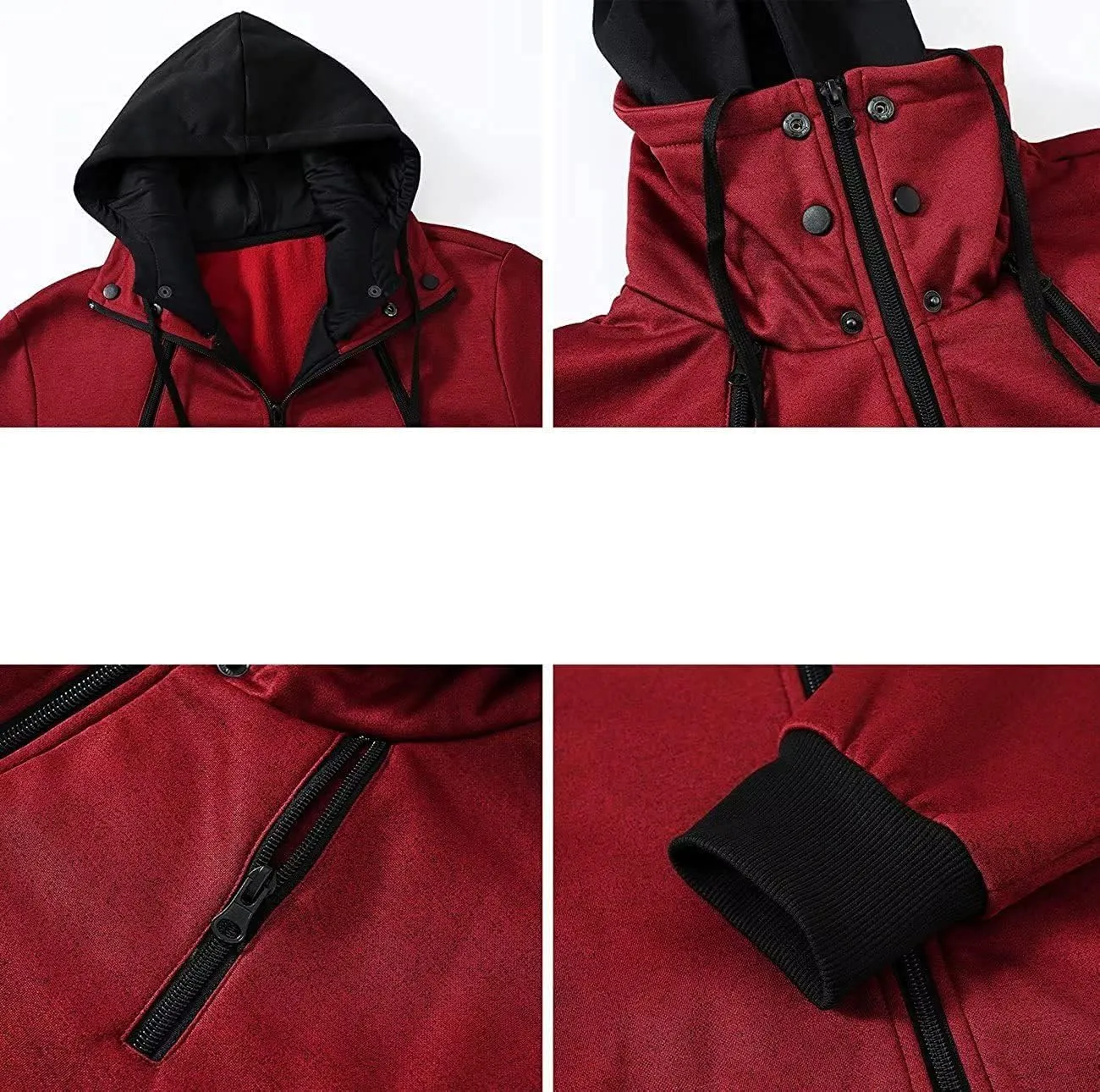 Dninmim Men Hooded Jackets Turtleneck Zipper Coats Casual Streetwear