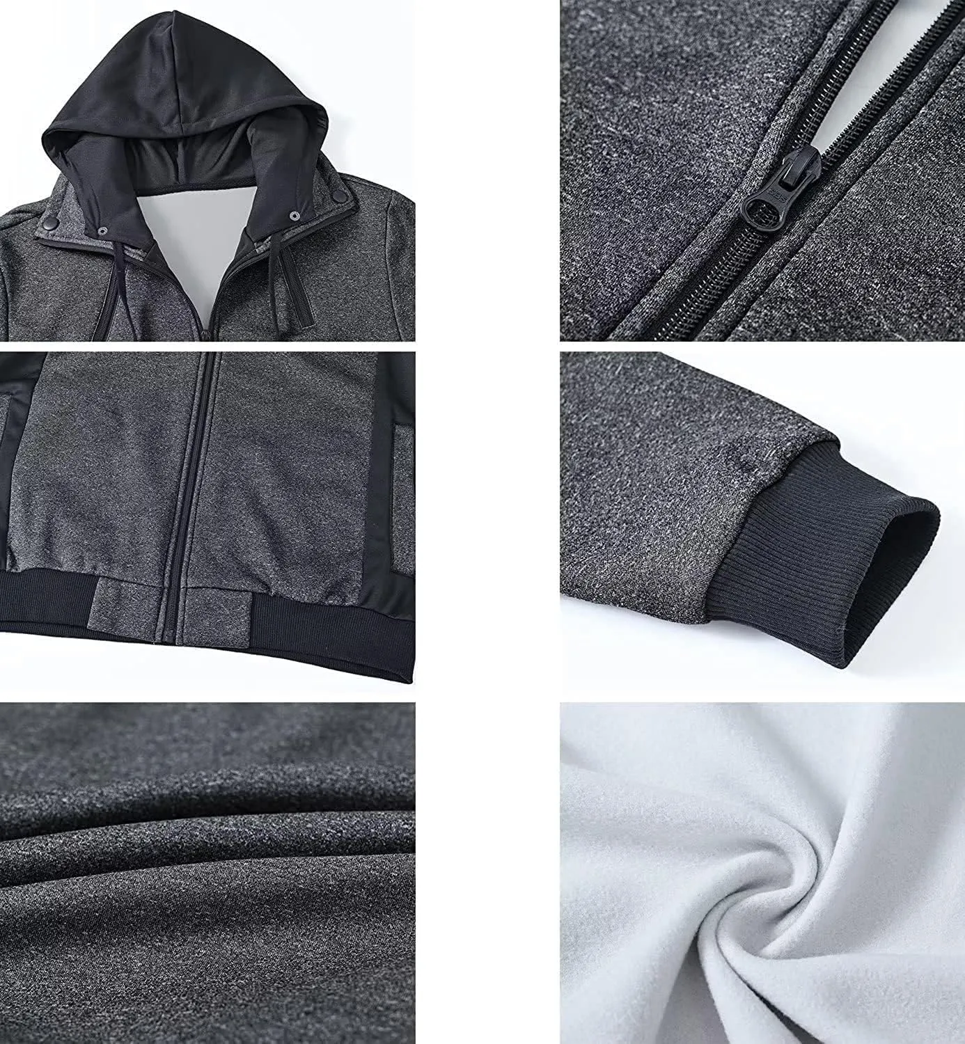 Dninmim Men Hooded Jackets Turtleneck Zipper Coats Casual Streetwear