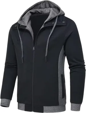 Dninmim Men Hooded Jackets Turtleneck Zipper Coats Casual Streetwear