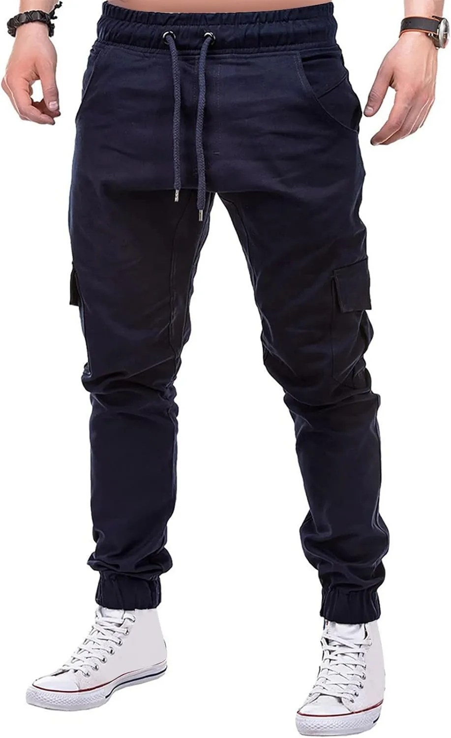 Dudubaby Mens Pants Casual Men's Overalls Drawstring Multi Pocket Casual Pants Hiking Pants Cotton Twill Pants