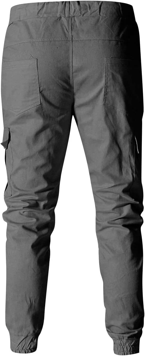 Dudubaby Mens Pants Casual Men's Overalls Drawstring Multi Pocket Casual Pants Hiking Pants Cotton Twill Pants