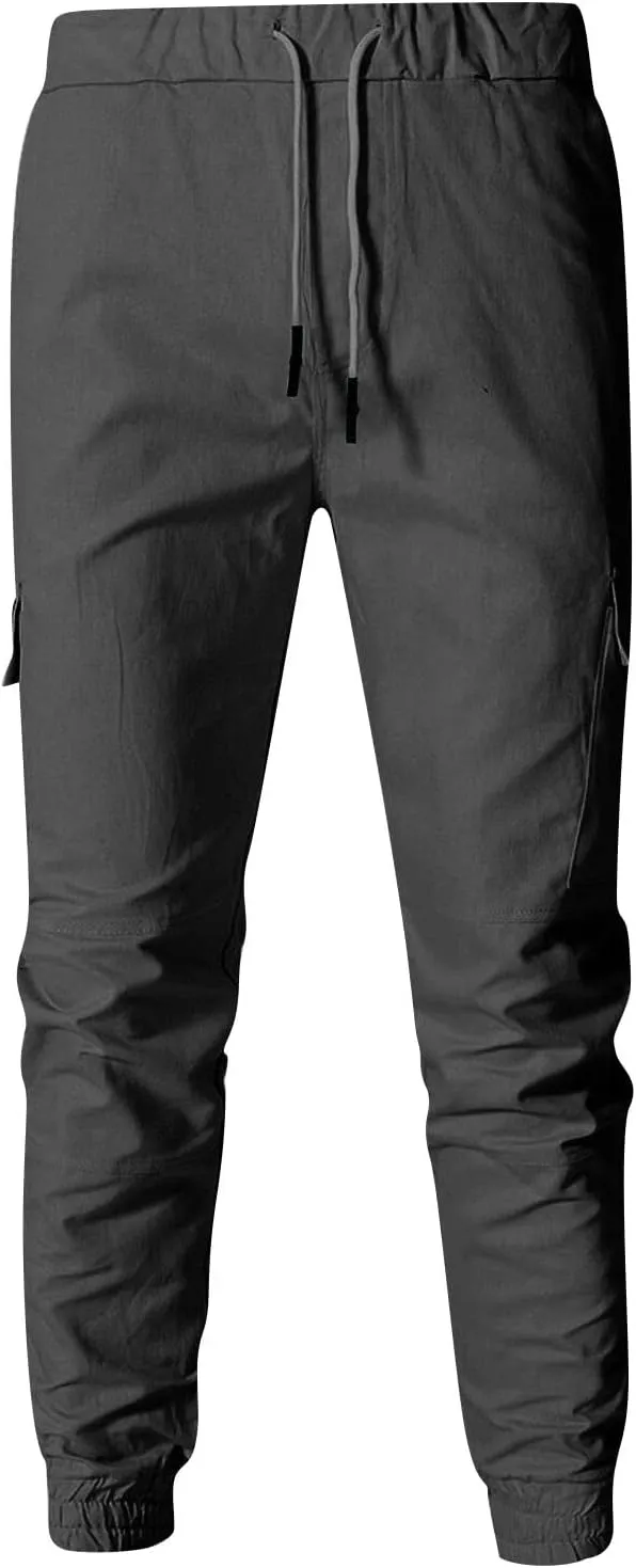 Dudubaby Mens Pants Casual Men's Overalls Drawstring Multi Pocket Casual Pants Hiking Pants Cotton Twill Pants
