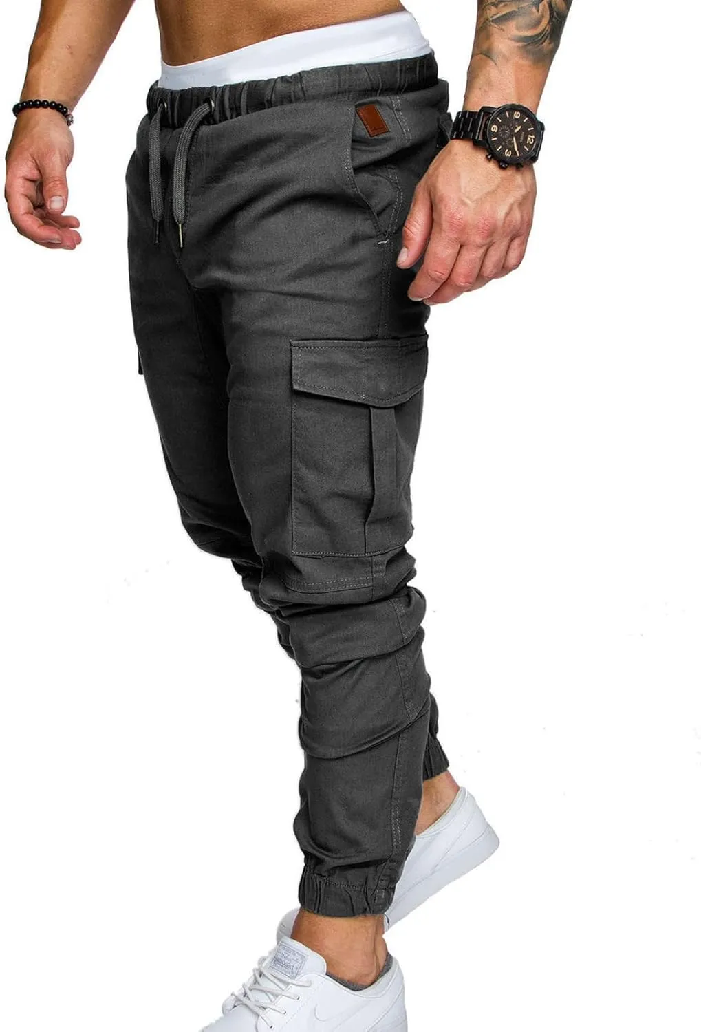 Dudubaby Mens Pants Casual Men's Overalls Drawstring Multi Pocket Casual Pants Hiking Pants Cotton Twill Pants
