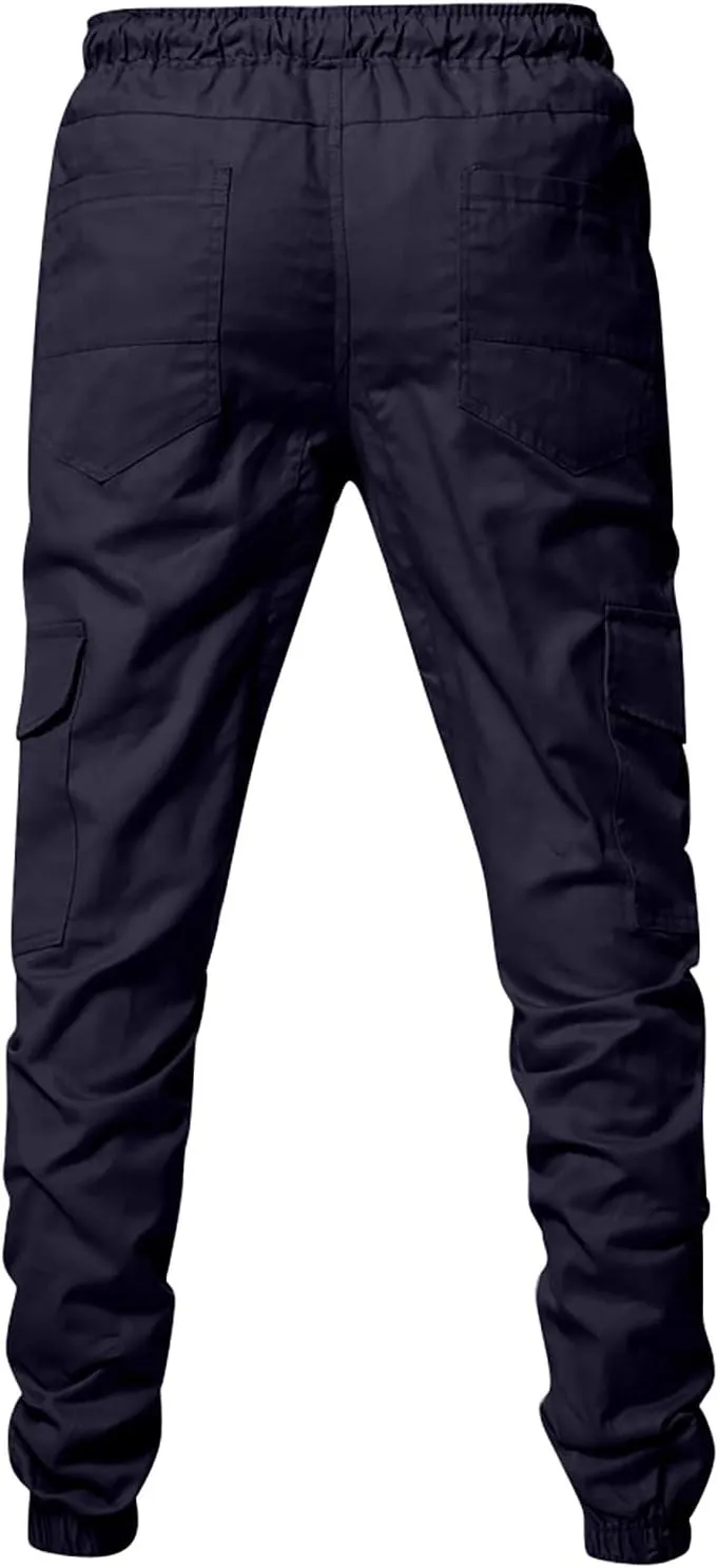 Dudubaby Mens Pants Casual Men's Overalls Drawstring Multi Pocket Casual Pants Hiking Pants Cotton Twill Pants
