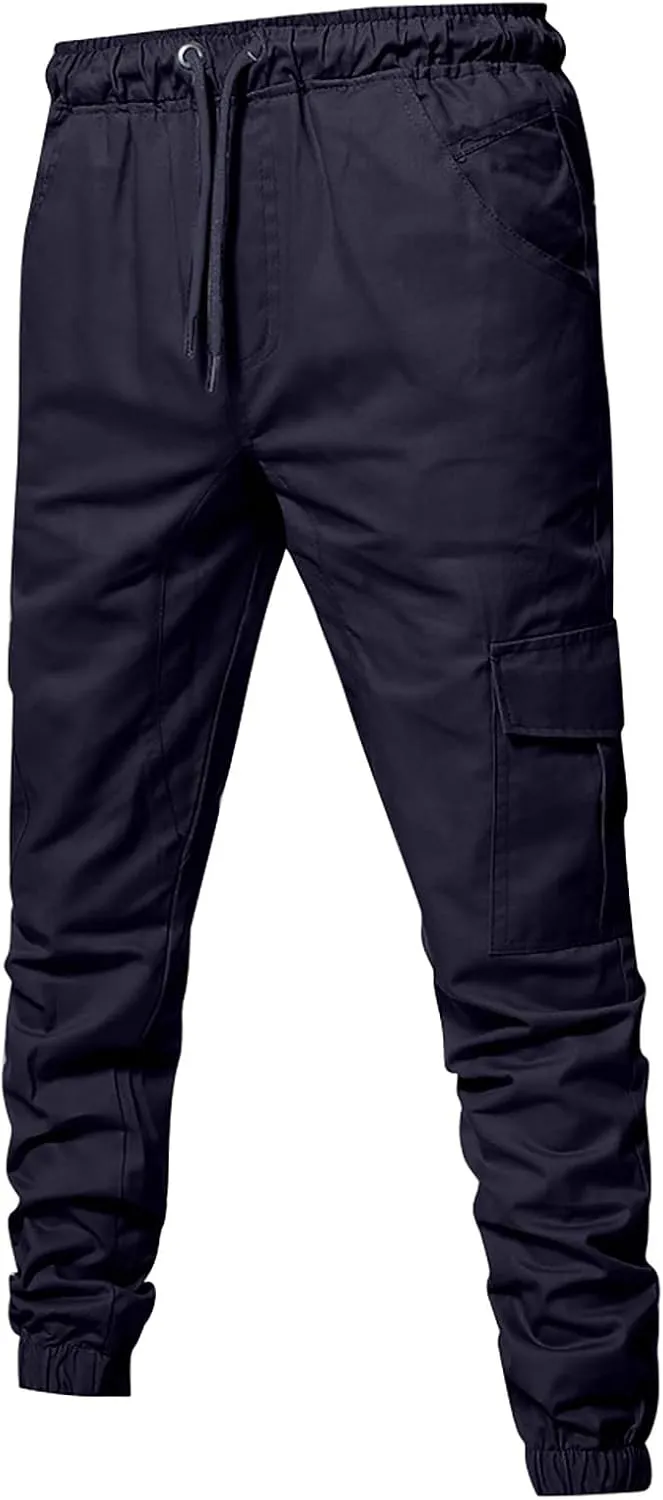 Dudubaby Mens Pants Casual Men's Overalls Drawstring Multi Pocket Casual Pants Hiking Pants Cotton Twill Pants