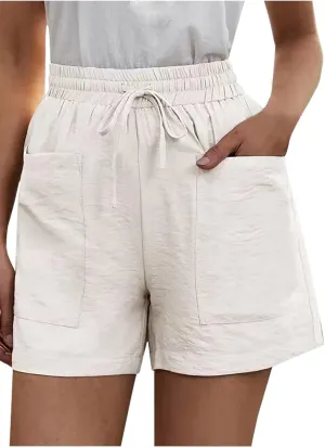 Elastic Waist Casual Comfy Summer Shorts Women's High Waisted Drawstring Shorts Solid Beach Shorts Gym Sweat Shorts