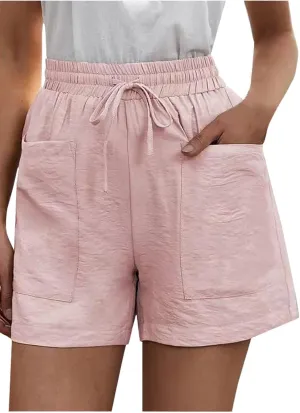Elastic Waist Casual Comfy Summer Shorts Women's High Waisted Drawstring Shorts Solid Beach Shorts Gym Sweat Shorts