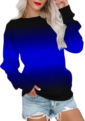 Firzero Crewneck Sweatshirts Women Cute Tie Dye Gradient Pullover Tops Loose Long Sleeve Oversized Sweatshirt